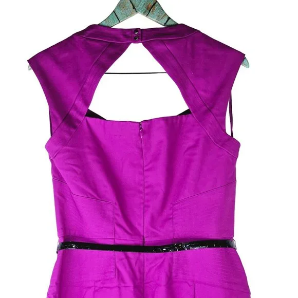 White House Black Market Magenta Open Back Pleated Cocktail Sheath Dress, Sz 10 - Picture 7 of 10